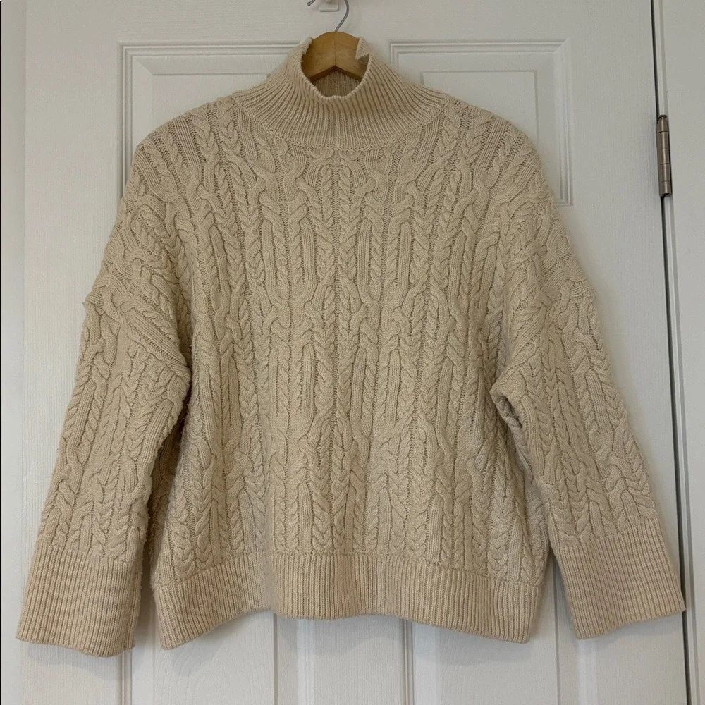ZARA cable knit sweater When Harry Met Sally style ecru cream medium oversized - Picture 3 of 15